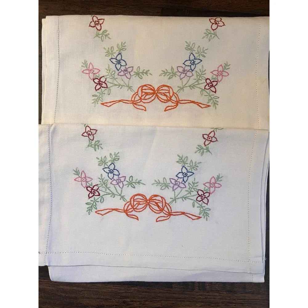 Lot- 5 Vintage Dresser Scarfs EMBROIDERED Table Runner  Floral‎ Bows Woven MCM